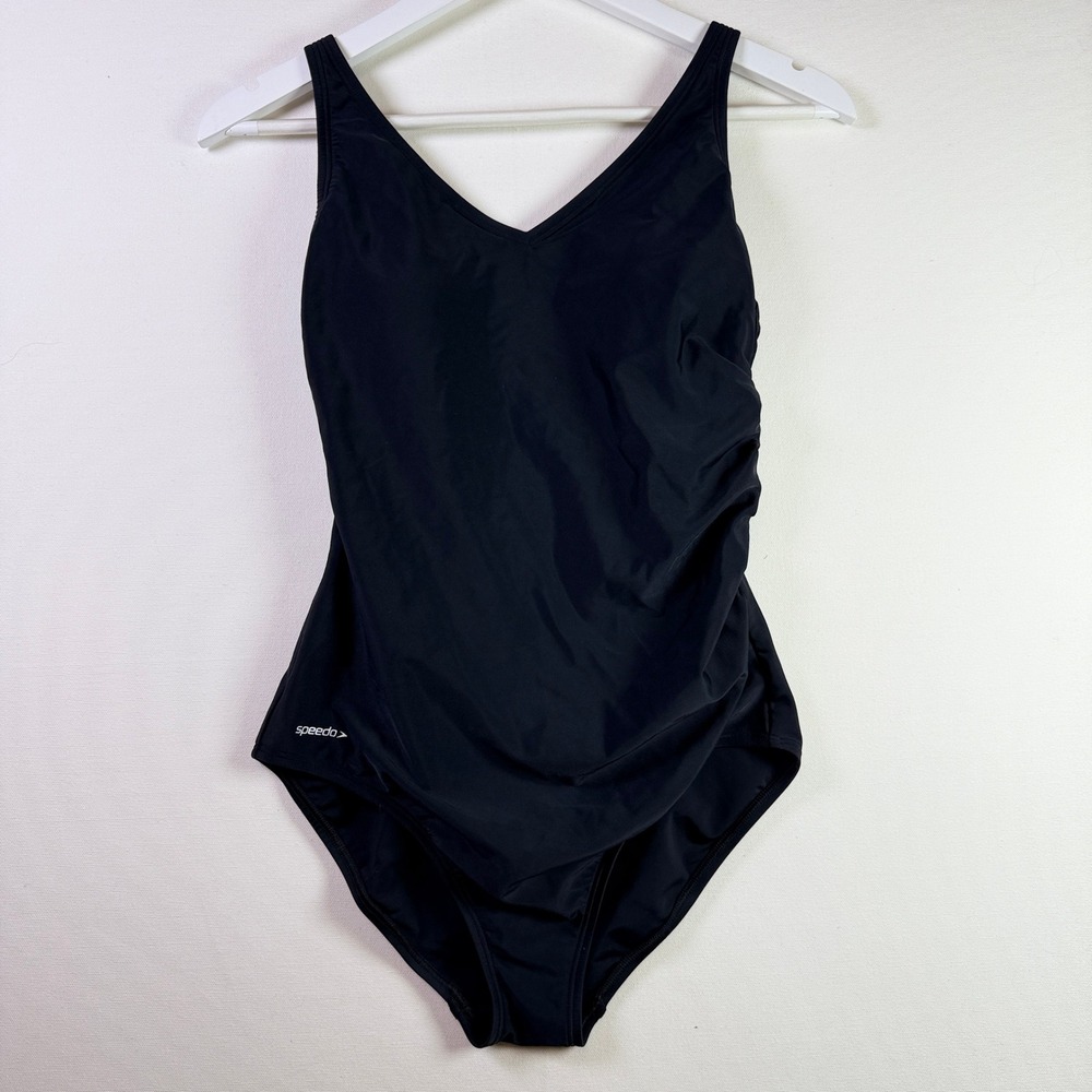 SPEEDO Black Ruched V-Neck One Piece Swimsuit 8